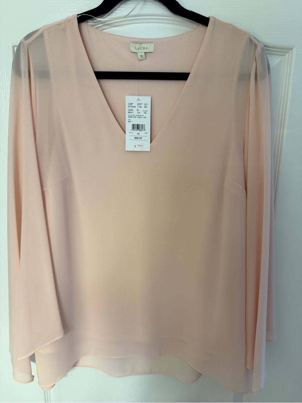 NWT Laura Soft Blush Long-Sleeve V-Neck Blouse